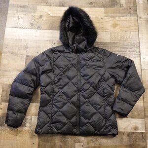 Columbia Down Puffer Jacket Women’s XL Black Faux Fur Hood Winter